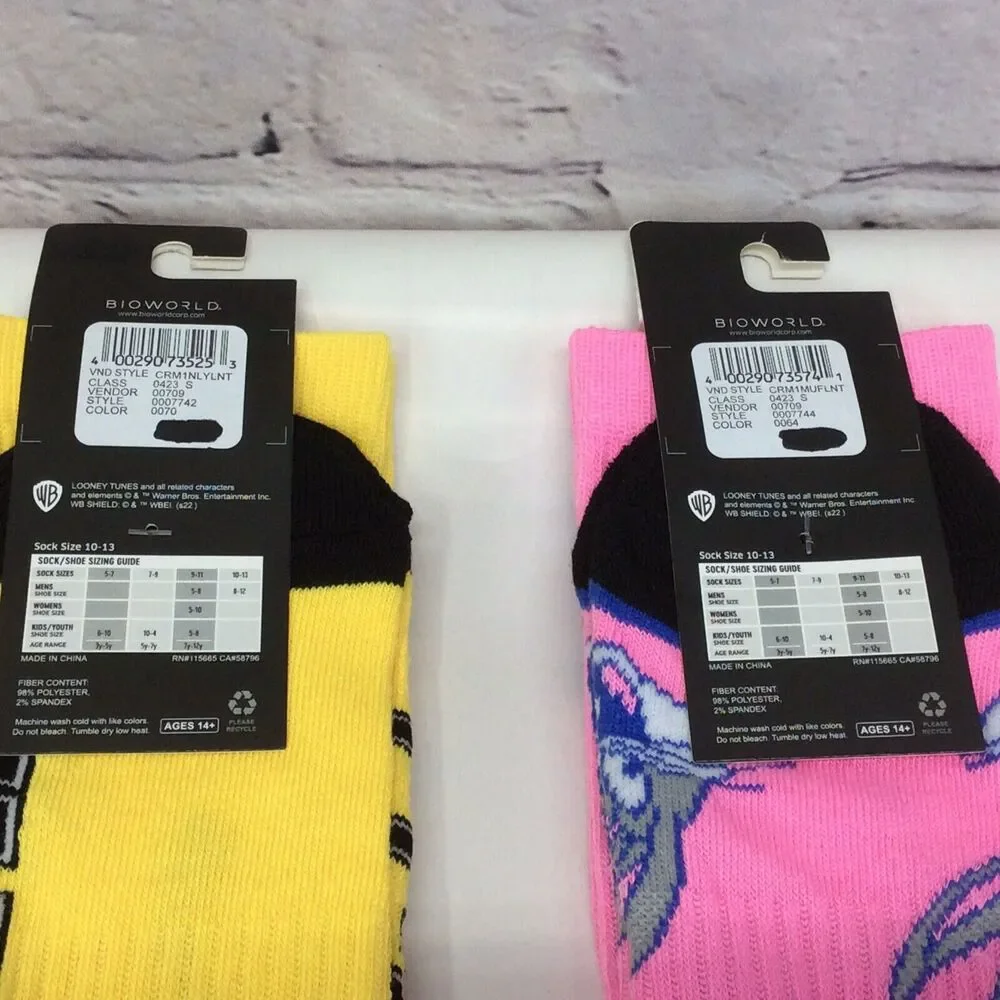 Looney Tunes BioWorld Crew Socks Men's Sz 10-13 Tweety Bird Bugs Bunny Colorful